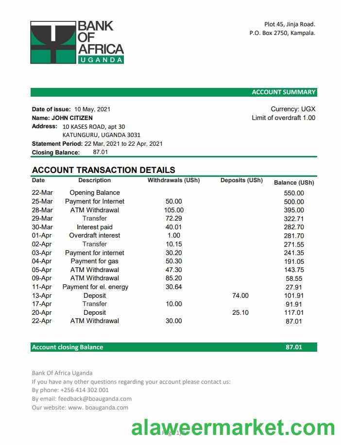 Uganda Bank of Africa excel pdf